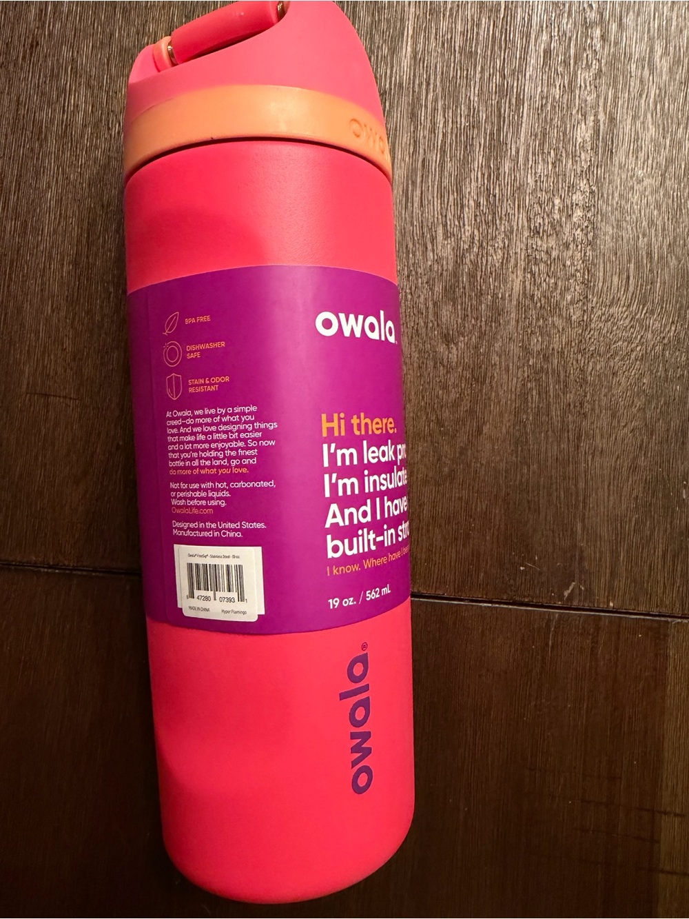 NWT Owala Pink & Orange Insulated Water Bottle - 19 oz